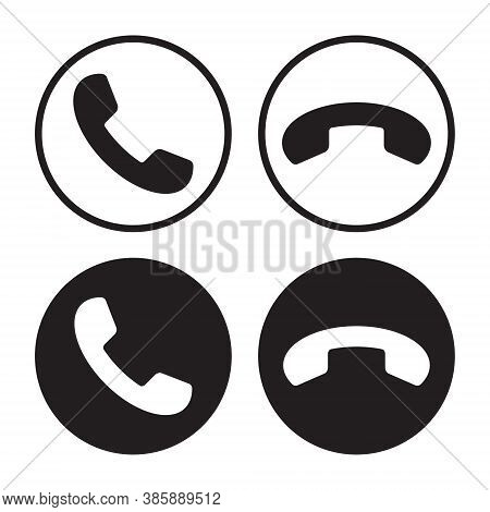 Phone Icon Set. Call Application Symbol Collection. Round Button. Flat Interface Sign. Simple Shape 