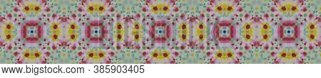 Lombok Textile. Blue, Indigo, Yellow, Red Seamless Texture. Repeat Tie Dye Ornament. Ikat Islamic De