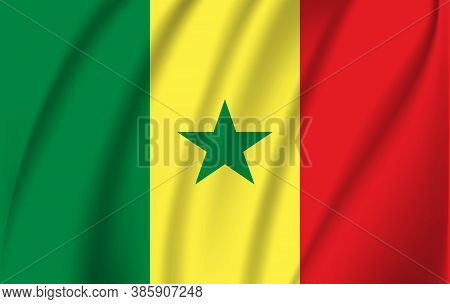 Flag Of Senegal. Realistic Waving Flag Of Senegal. Fabric Textured Flowing Flag Of Senegal.