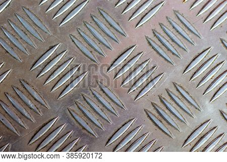 Corrugated Metal Sheet Close Up. White Checker Plate Abstract Floor Metal Stanless Background Stainl
