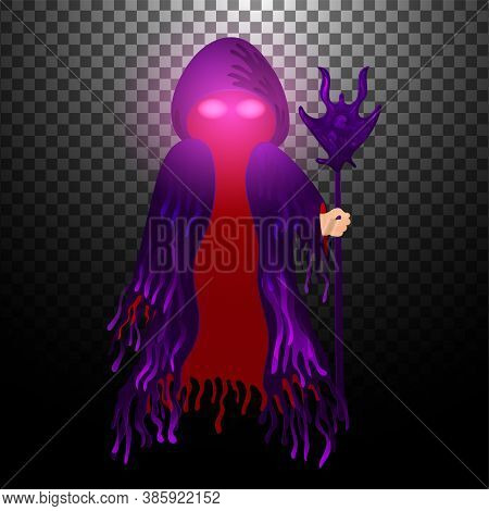 Happy Halloween Night. A Horror Charachter With His Glowing Eyes Withour Body And Take His Hand A Ma
