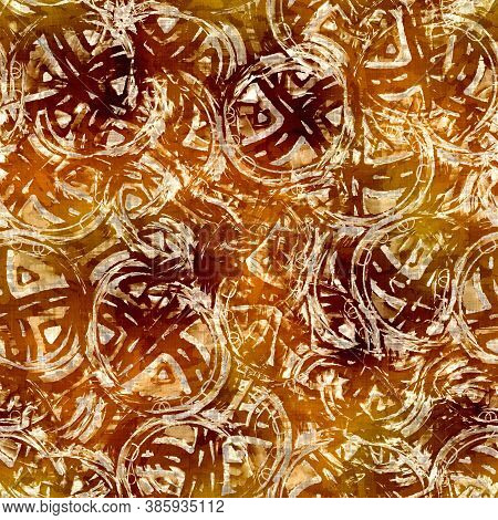 Seamless Modern Sepia Brown Blockprint Collage Print. Grunge Watercolor Texture Background. Worn Mot