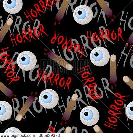 Seamless Pattern With Eyes And Fingers On Black Background