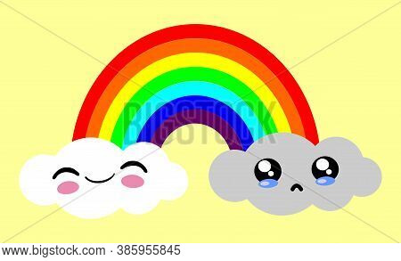 Kawaii Style Rainbow Opposite Feelings, Happiness And Sadness