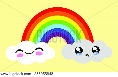 Kawaii Style Rainbow Opposite Feelings, Happiness And Sadness