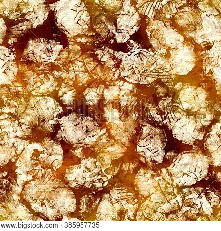 Seamless Modern Sepia Brown Flower Blockprint Print. Grunge Watercolor Texture Floral Background. Wo