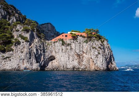 Capri, Italy - August 27 2020: Villa Malaparte On A Cliff, The Set Of The Movie Contempt