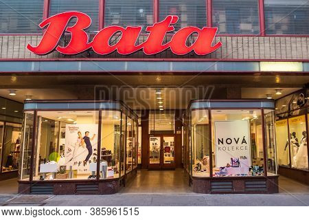 Brno, Czech Republic - September 12 2020: Bata Shoe Shop Modernist Or Functionalist Building With Sh