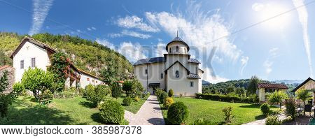 Moracha Monastery In Montenegro, Beautiful Summer Panorama