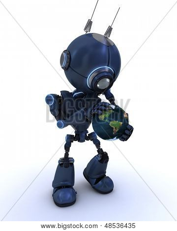 3D-Render der ein Android mit Globus