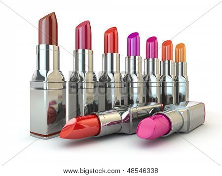 Satz der rote Lippenstifte auf weißen Isolatd Hintergrund. 3D