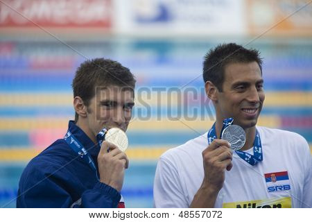 Heinäkuu 01 2009; Italia Rooma Michael Phelps (USA) ja Milorad Cavic (SRB) klo 13 Fina maailman Aquat