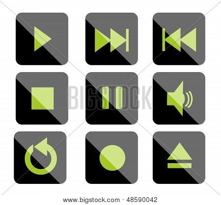 Black Green Set icone per controlli multimediali