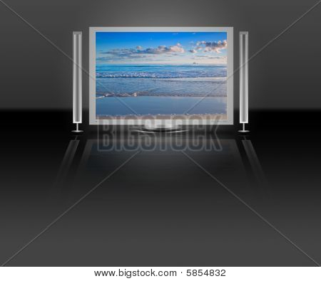 Plasma lcd tv mit Natur Strandszene
