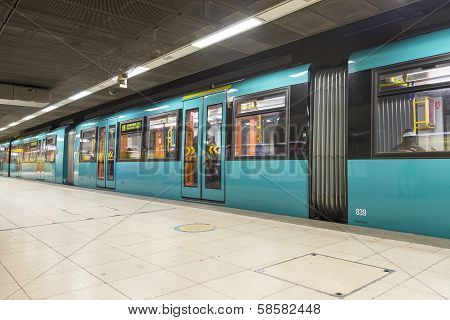 Subway Ready To Leave The Station At Hauptwache