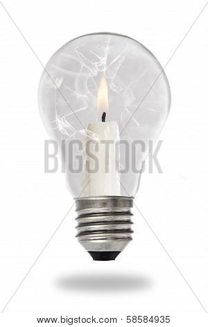 Candle Lit Steaming Inside A Broken Light Bulb