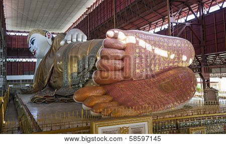Reclining Buddha In Chaukhtatgyi Paya. Yangon. Myanmar.