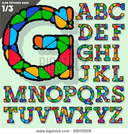 Festive Carnival Font. Multicolored Vector Alphabet. Style Slab. Set 1