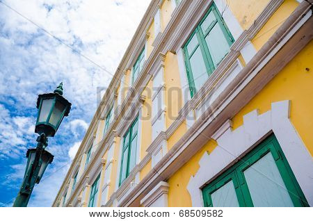 Yellow And Green Window In Old Building Landmark Near Phra Nakohn ,bangkok, Thailand