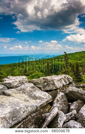 Boulders And Eastern View Of The Appalachian Mountains From Bear Rocks Preserve, Monongahela Nationa