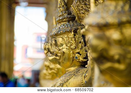 Close Up  Face Of Garuda Decoration On Chapel Base At Grand Palace, Royal Temple Of  Wat Phrakaew Bu