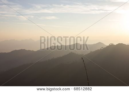 Sunrise And Silhouette Mountain At Thong Pha Phum National Park