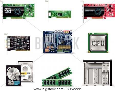 Vector witte computer icon set. Deel 4. Computeronderdelen