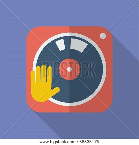 DJ turntable icon. Modern Flat style with a long shadow