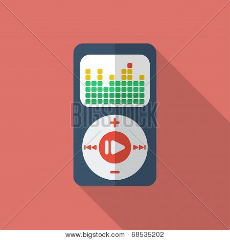 Media player icon. Modern Flat style with a long shadow