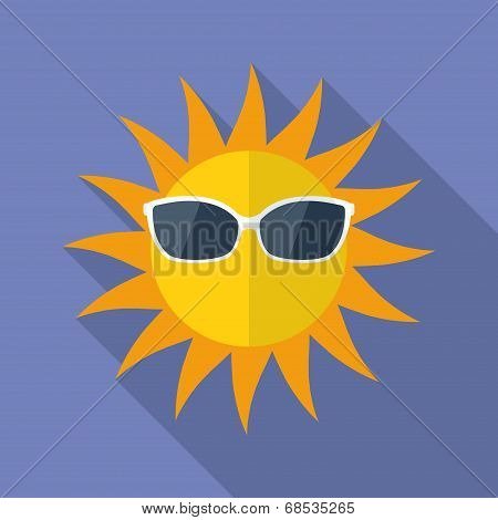 Sun with glasses icon. Modern Flat style with a long shadow