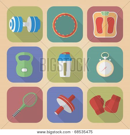Set Of Fitnes Icons. Modern Flat Style
