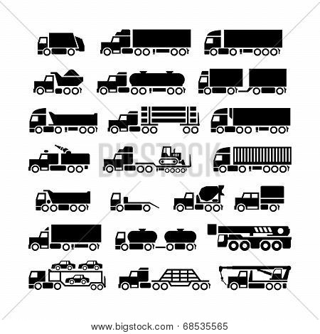Set Icons Of Trucks, Trailers And Vehicles