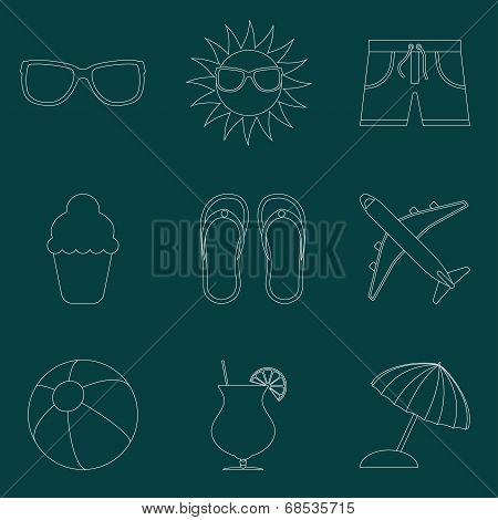 Set of icons of Summer travel theme. Simple line style