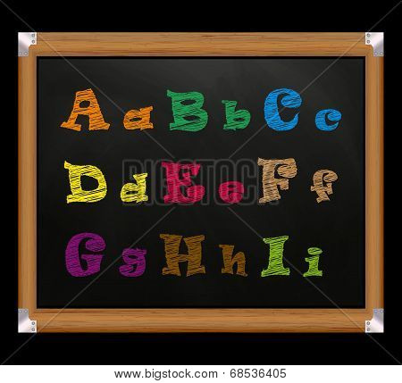 Chalk font on the school board. Letters from A to I