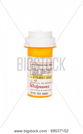 HAYWARD, CA - July 17, 2014: 42 tablet prescription from Walgreens for Prednisone