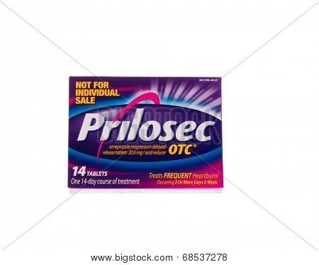 HAYWARD, CA - July 17, 2014: 14 tablet Packet of Prilosec OTC, one of a three pack not for individual sale