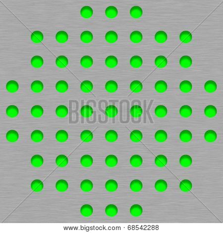 Brushed Metal Tile Background With Green Grill Holes