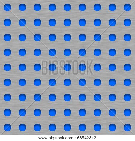 Brushed Metal Tile Background With Blue Grill Holes