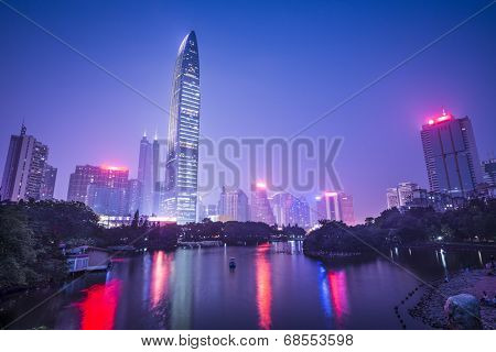Shenzhen, China city skyline at twilight.