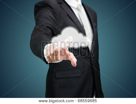 Businessman Hand Pressing Cloud Icon On Concept For Cloud Computing