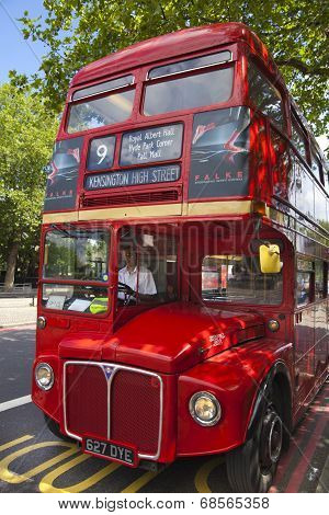 LONDON, UK - JUNE 3, 2014: Mayfair, famous red double English bus