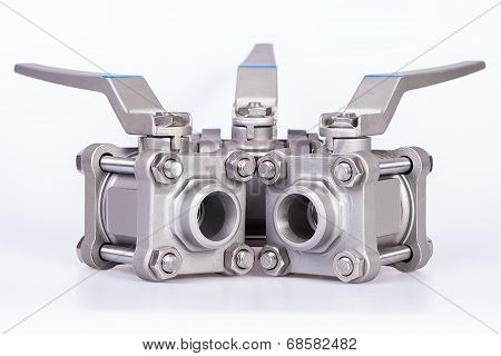 Three ball valve on white background
