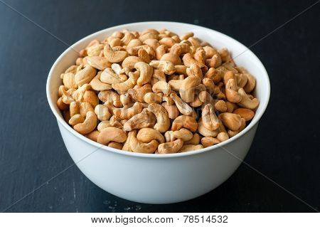 Cashew Nuts In White Bowl
