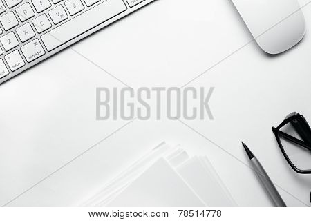 White Office Stuffs On Table With Copy Space
