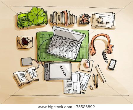 Working Table Top View Illustration