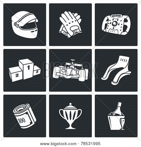 Auto Racing Vector Icons Set