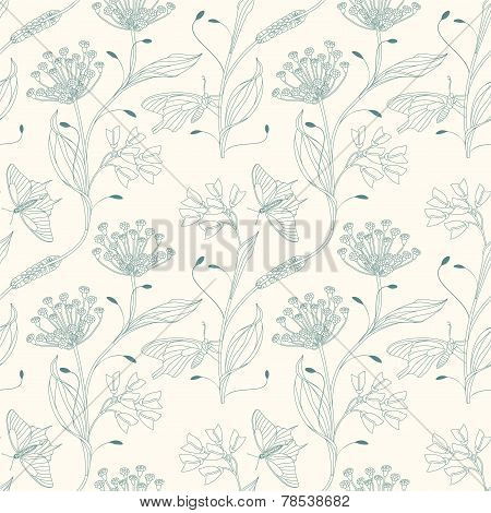 Insects And Flowers On A White Background