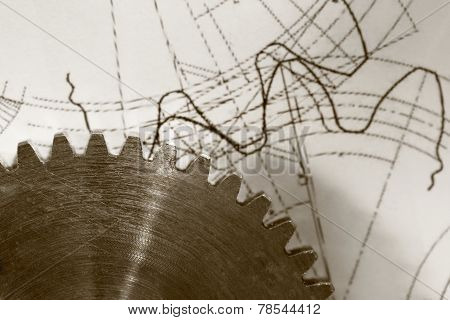 Steel Cogwheel On Drawing