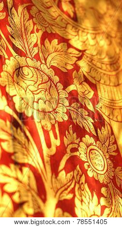 Thai Oriental Red And Gold Flower Illustration Pattern