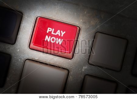 Red Button On A Dirty Old Panel